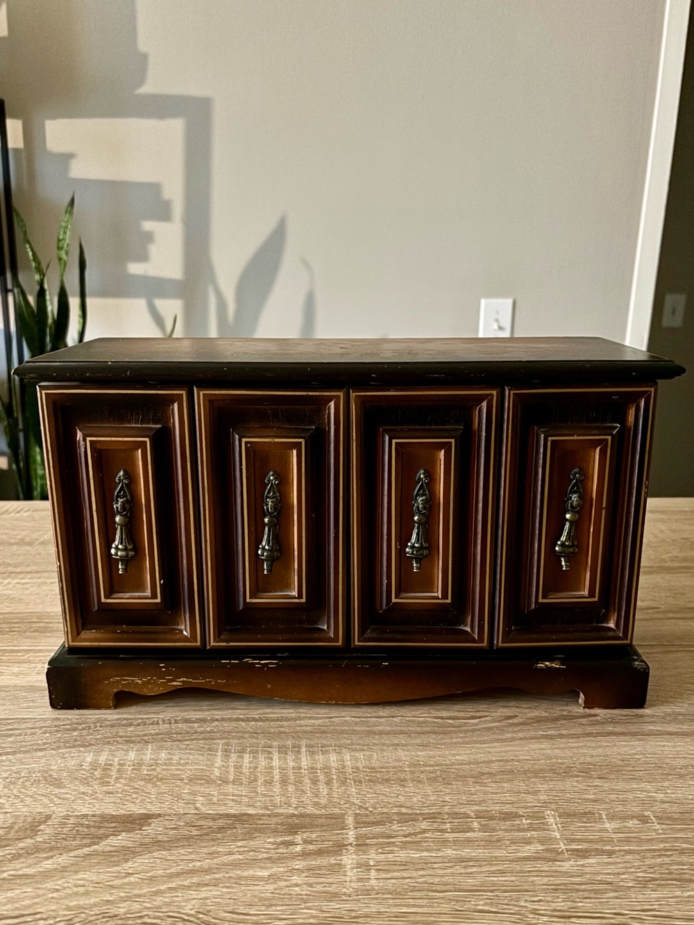 Vintage Sankyo Japan Musical Jewelry Box Wood Chest 6 Drawers Wind-Up Music Box